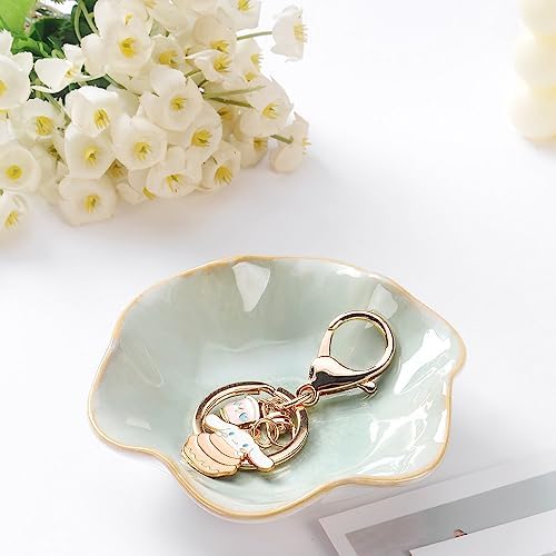 2PCS Lotus Leaf Shape Ring Holder Dish, Small Key Bowl, Ceramic Trinket Tray Jewelry Dish Organizing Necklace Earrings for Mom Friend Sister, All Jewelries Are NOT Included.White+Light Green. - Image 4