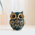 Decorative Owl Figurine, Vintage Blue and Gold Owl Statue Home Decor - Evil Eye Accent for Bookshelf, Bedroom, Living Room, Office & Table. Cute Small Animal Sculpture Gift for Birds Lovers.(Blue) - Image 2