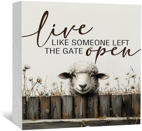Sheep Decor Signs - Farmhouse Live Like Someone Left The Gate Open Sign, Farm Easter Sheep Decor For Home Office Badroom by Nitelat