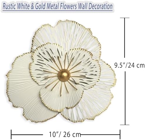Picfarce Metal Flower Wall Art Decor, 10'' White Distressed Floral Art - Image 3