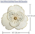 Picfarce Metal Flower Wall Art Decor, 10'' White Distressed Floral Art - Image 3