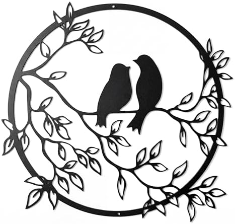 Ferraycle Metal Wall Art Bird on Tree Branch Silhouette Bird Hanging Ornament Porch Wall Decor for Living Room Outdoor Garden Bedroom Office Housewarming Party Decoration(Black) by Ferraycle