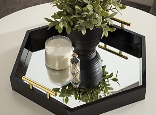 Kate and Laurel Lipton Modern Hexagon Mirrored Tray; 18 x 18; Black and Gold; Midcentury Decorative Serving Tray for Storage and Display - Image 4
