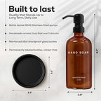 Amber Glass Hand Soap Dispenser Bathroom Set by Brighter Barns - Refillable Liquid Hand Soap Dispenser Tray and Pump Set for Kitchen - Modern Bathroom Decor & Accessories for Airbnb, RV, Hotel (Amber) - Image 3