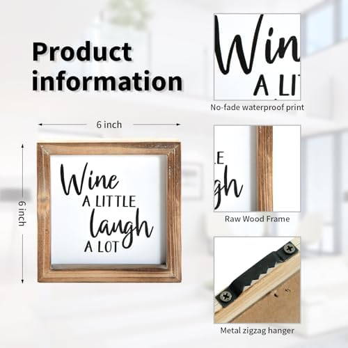 Wine a Little Laugh a Lot Small Wood Wine Sign for Home Decor, Rustic Wood Block Sign for Kitchen, Dining Room, Freestanding Farmhouse Box Sign Decor 6" x 6" x 1.57" - Image 6