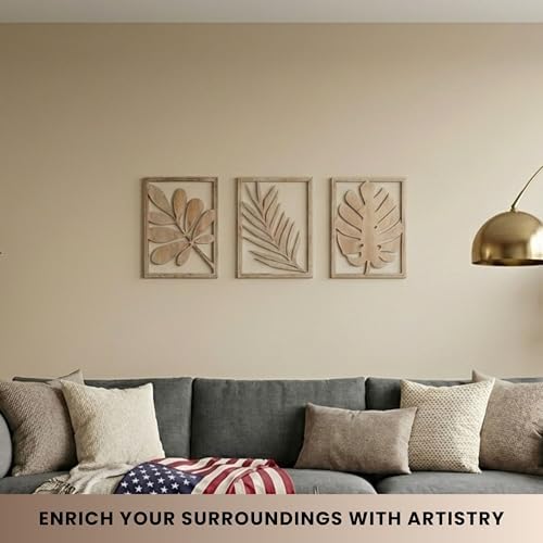 qmmp Modern Wooden Wall Sculptures - Set of 3 - Home Decor Accent - Large Wall Art for Living Room, Bedroom, Office - Easy Installation (Oak, Large - Tree Leaves) - Image 3