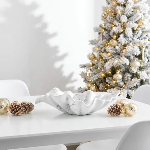 12" Large Decorative Bowl decor, Modern Home Decoration Scallop Bowl,Fashion Key Bowl for Entrance Table, Decorative Fruit Bowl for Kitchen Counter, Ruffle Decor, Marble White - Image 2