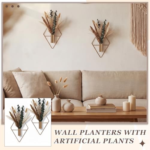 Jexine 4 Pcs Hanging Artificial Planters Wall Decor, Antique Copper, Pampas - Image 6