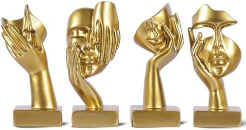 Gold Abstract Thinker Figurine Set of 4, Home Art Face Small Statue for Accents Decor Women Bedroom Shelf Bookcase Room Desk, TV Stand, Coffee Table Decor, Art Sculpture Gifts for Women (Gold) by oliruim