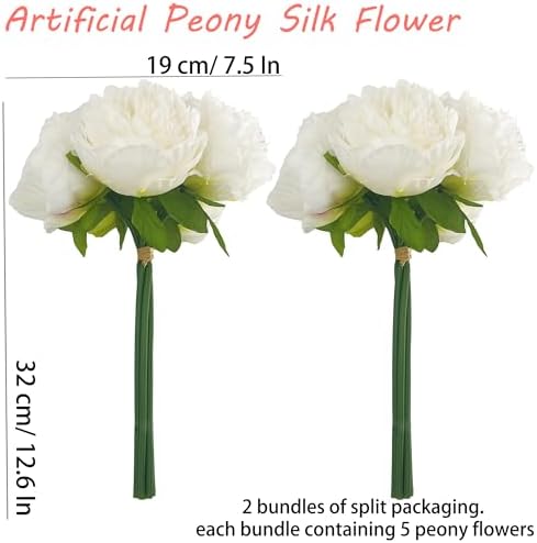 2 Bouquet 10Heads Artificial Fake Peony Flowers Silk Faux Flower for Home Office Party Wedding Decorations - Image 2