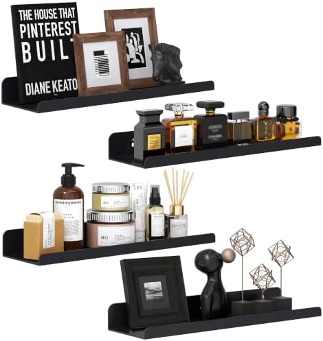 Qukaka 15" Clear Floating Shelves for Wall, 4 Pack Display Ledges-Black by QukakaHomeCare