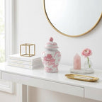Galt International 8" Ceramic Ginger Jar w/Lid - Classic Chinese Style Porcelain Jar Tea Storage for Home Decor Decorative Centerpiece Vintage Accent Antique Vase Jingdezhen (Pink & White) - Image 4