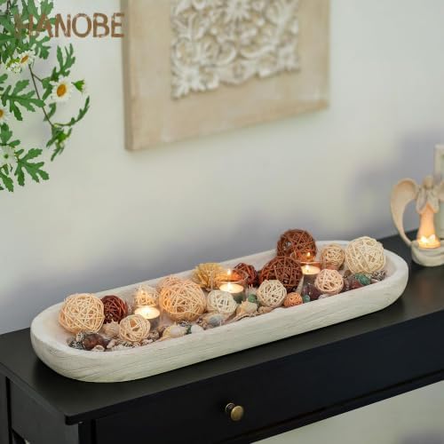 Hanobe Extra Large Wood Decorative Bowl for Table Centerpiece, 25.5" White - Image 6