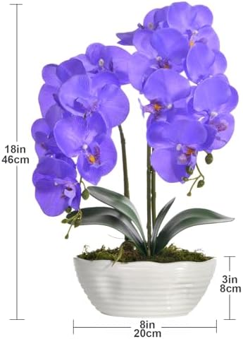 Large Artificial Orchid Arrangement in Oval Ribbed Ceramic Pot, Purple - Image 7