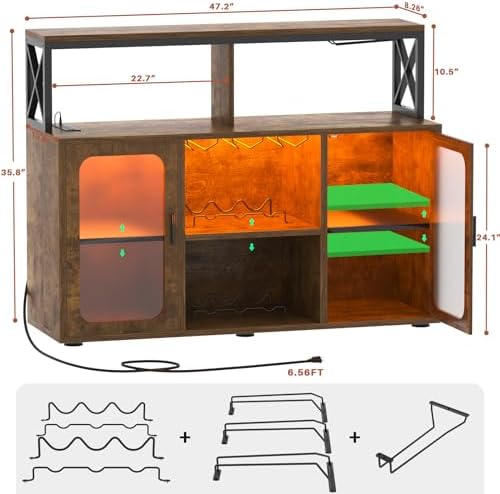 Aheaplus Bar Cabinet with Power Outlets, Liquor Cabinet with Led Lights and - Image 2