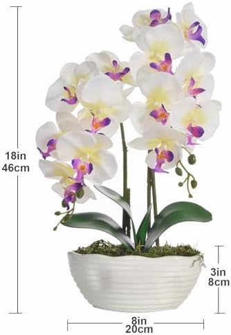 Large Artificial Orchid Arrangement in Oval Ribbed Ceramic Pot, White - Image 7