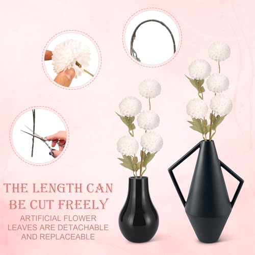 12 Pcs Artificial Mums with Long Stems 20 Inch White Faux Flowers for Vase - Image 6