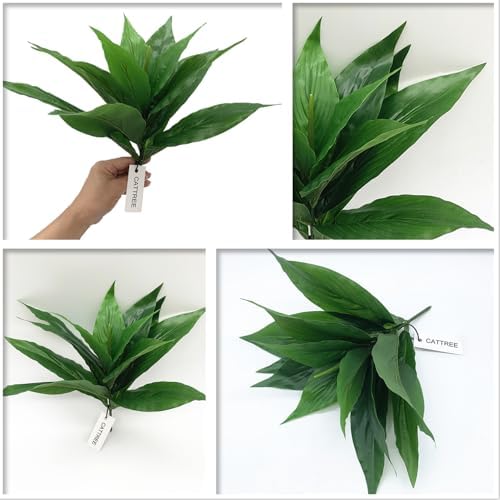 CATTREE Artificial Plants Outdoor Decor, Fake Plant Shrubs Faux Grass Plastic Leaves Greenery Bushes Home Garden Wedding Party Decorations Indoor Office Yard Verandah Planter Filler - Green 2 Pack - Image 3