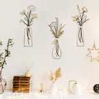 Pigort 3 Pieces Metal Flowers Wall Art- Rustic Farmhouse Decor Minimalist Decor for Living Room Bathroom Bedroom Dining Room, Housewarming Gifts Christmas Decoration(Beige, Vase-C) - Image 6