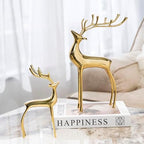 Reindeer Figurine Statues Deluxe Set of 2, Christmas Deer Pure Copper Heavy Reindeer Ornaments for Home Decor Accents Living Room Office Bookself Tabletop Mantle Christmas Decoration, Gold - Image 4