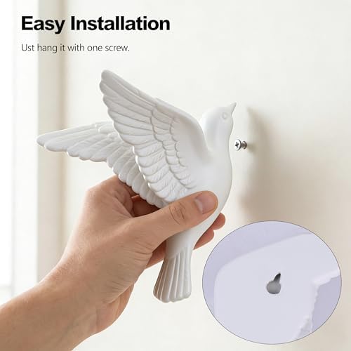 White 3D Flying Bird Wall Decor Set of 3, Resin Bird Wall Sculptures - Image 4