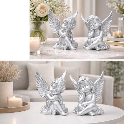 OwMell Set of 2 Cherub Angels Resin Statue Figurine, Indoor Home Decoration - Image 7