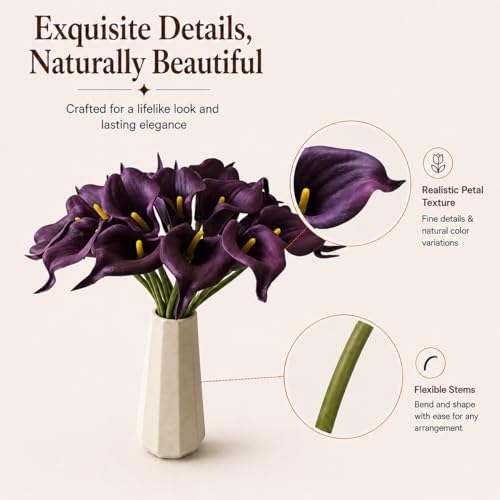 Mandy's 20pcs Grape Purple Calla Lily Artificial Flowers - Image 4