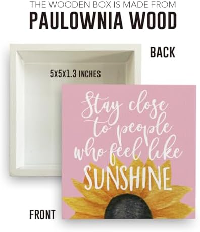 Sunflowers Pink Room Decor Sunflower Gifts for Women Spring Decor Pink Accessories Sunflower Wooden Box Sign for Home Office Desk Tabletop Shelf - Image 2