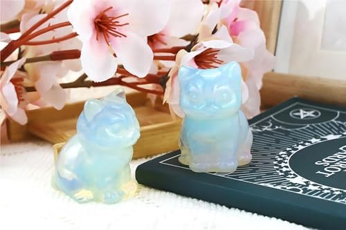 QINJIEJIE Opal Cat Figurines Healing Crystal Statue Healing Stone Cat Gifts - Image 5