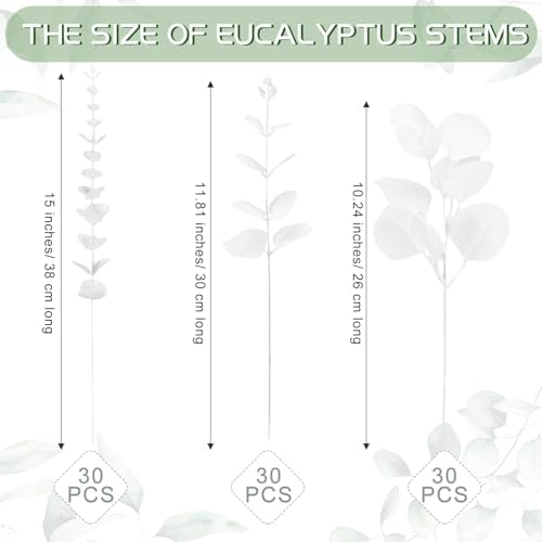 Giegxin 90 Pcs Mixed Artificial Eucalyptus Leaves Stems Bulk White - Image 2
