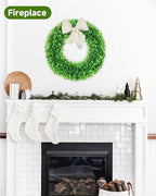 DDHS 23 Inch Large Boxwood Wreath for Front Door, Round Artificial Spring Summer Greenery Wreath with Hello Sign & Sash, Green Wreaths for Farmhouse Wedding Year Round Indoor Outdoor Home Decor - Image 4