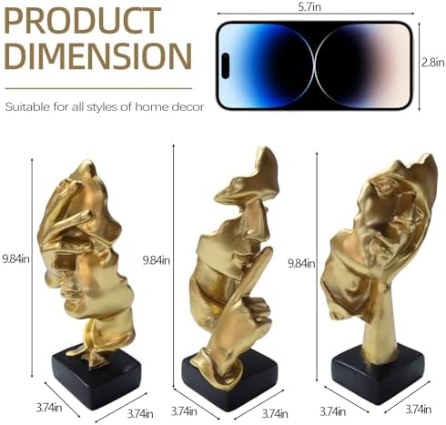aboxoo Large 3 Pcs Thinker Statue, Silence is Gold Resin Sculptures Decor - Image 5