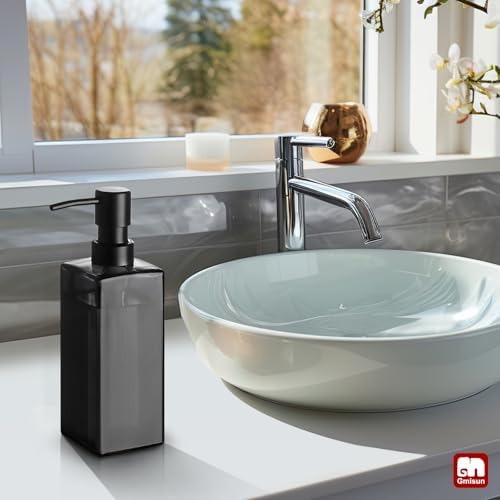 GMISUN Black Glass Soap Dispenser, Hand Soap Dispenser with Stainless Steel Pump for Bathroom, 12 fl oz/350ml Refillable Dish Dispensers for Kitchen, Modern Liquid Lotion Bottles for Countertop - Image 6