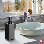 GMISUN Black Glass Soap Dispenser, Hand Soap Dispenser with Stainless Steel Pump for Bathroom, 12 fl oz/350ml Refillable Dish Dispensers for Kitchen, Modern Liquid Lotion Bottles for Countertop - Image 6