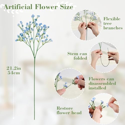 N&T NIETING Babys Breath Artificial Flowers Bulk, 15Pcs, Blue - Image 3