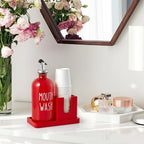 Glass Mouthwash Dispenser for Bathroom, 16 OZ Mouthwash Dispenser with Pour Spout and Wood Cup Holder and Tray, Mouth Wash Bottle Container, Red Kitchen Bathroom Decor and Accessories - Image 7