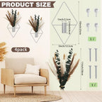 Jexine 2 Pcs Hanging Artificial Planters Wall Decor, Chrome Silver, Pampas - Image 2