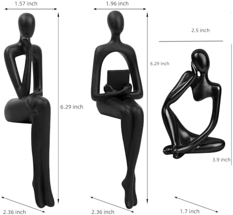 Abstract Small Black Reading Thinker Statue for Book Shelf Office,Set of 3 - Image 3