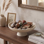 Large Decorative Fruit Bowl, Snack Candy Pedestal Bowl, Stripe Beige - Image 5