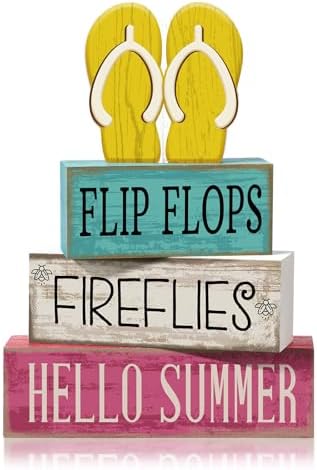 Yuntau 4 Pcs Summer Table Decorations Wood Block Sign Tiered Tray Decor by Yuntau