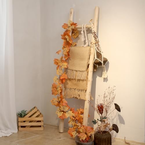 FUIN Blanket Ladder, 57in Rustic Solid Wood Decorative Ladder, Natural - Image 2