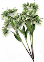 Artificial Silk Flowers Fake Lily Flower Long Stems Stargazer Lilies 4 Pack, Faux Tiger Bouquets with Full Bloom Floral Real Touch Plants for Home Kitchen Decor Wedding Party Hotel Decoration - Green - Image 6