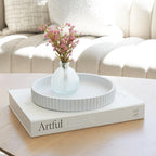 Decorative Concrete Tray & Book Decor Set - Scalloped Tray & Linen Box - Image 4