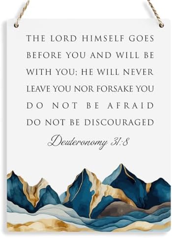 BELLOWDEER Inspirational Decor Deuteronomy 31:8 Christian Gifts Bible Verse Wall Art Scripture Wooden Hanging Sign for Modern Home Office Bathroom Bedroom Wall Art Decoration 8 x 10 Inches by BELLOWDEER
