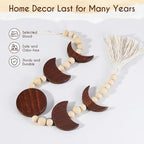 Moon Phase Wall Hanging Wood Beaded with Tassel,Phases of The Moon,Boho Home Decor for Living Room Bedroom Office(Brown) - Image 4