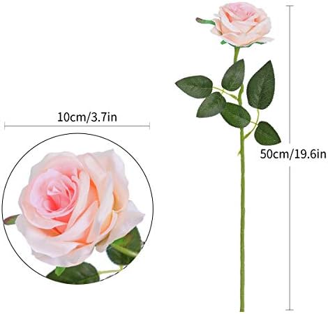 10pcs Light Pink Roses Artificial Flowers, Realistic Faux Rose with Stem - Image 4
