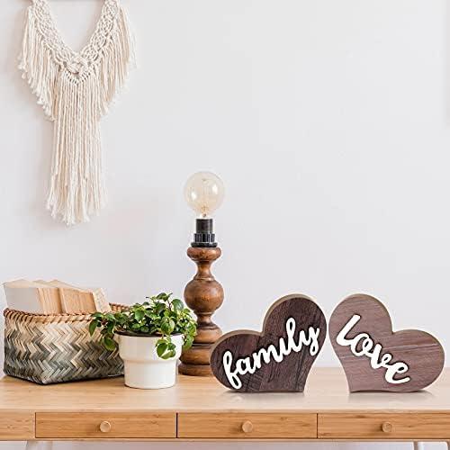 Jetec 2 Pcs Heart Shaped Wooden Signs, Family Decor, Love Table Decor - Image 4
