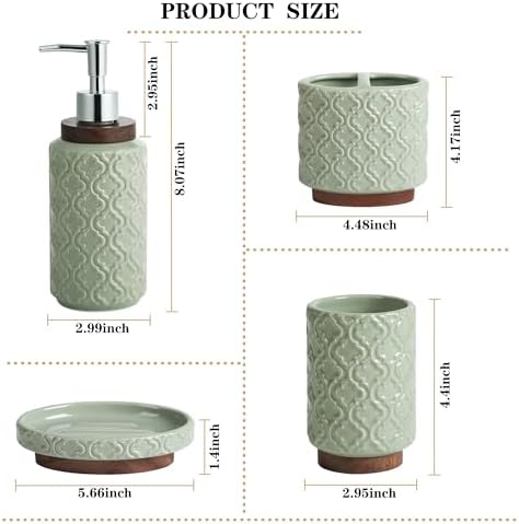 RQYIXI Ceramic Bathroom Accessories Set,Sage Green,4 Piece,Embossed Design - Image 3