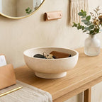 10" Large Decorative Bowl for Entryway Table with Pedestal, Stone Beige - Image 5