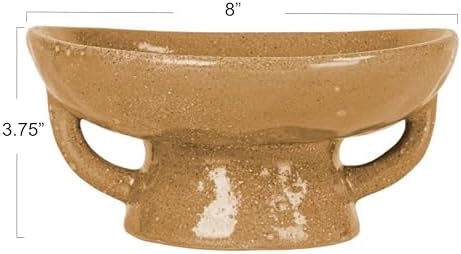 Creative Co-Op Stoneware Footed Pedestal Bowl with Handles, Reactive Glaze, Taupe - Image 2